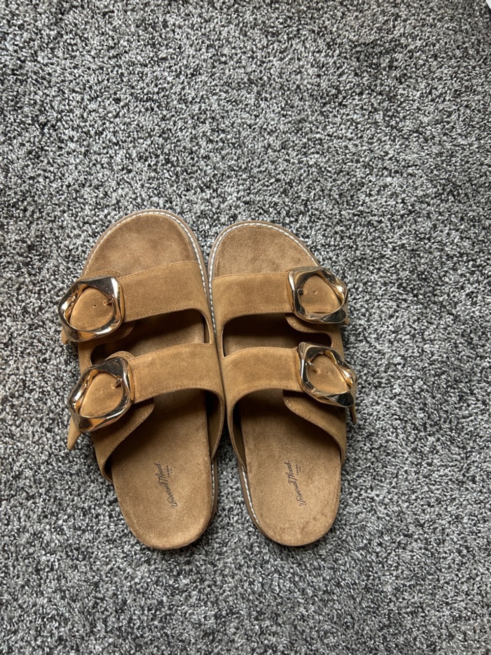 Universal Thread Tan Suede Double Buckle Slide Sandals